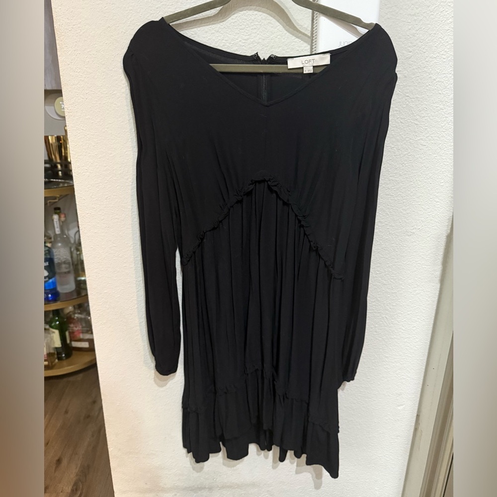LOFT Black Flowy Long Sleeve Dress